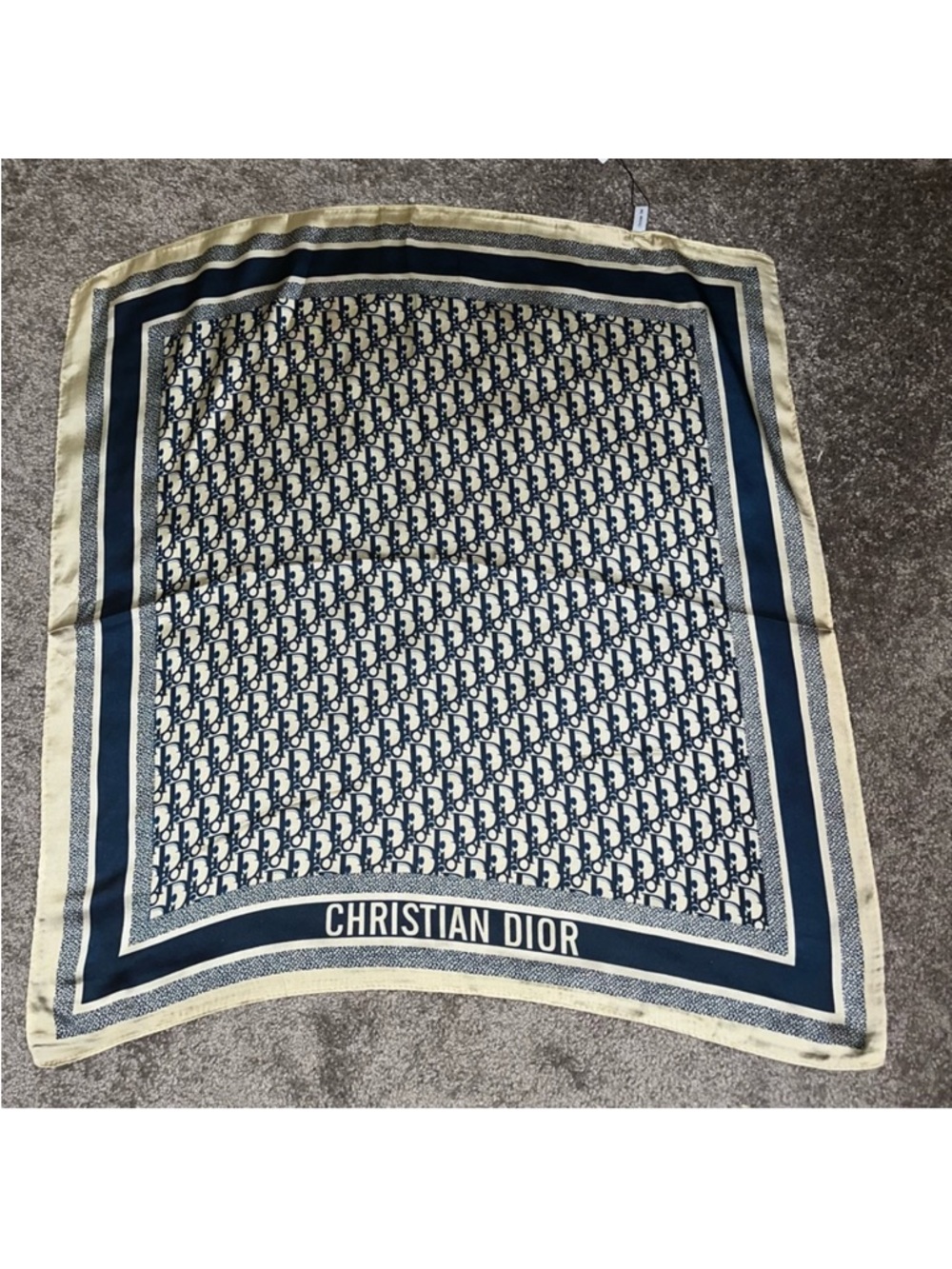 Dior Navy and Cream Logo Silk Scarf - Picture 4 of 6